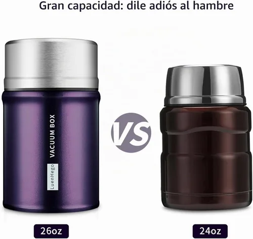 Vista 3 de Contenedor de almuerzo aislado para alimentos calientes, 26 onzas, boca ancha, acero inoxidable, a prueba de fugas, termo con cuchara plegable