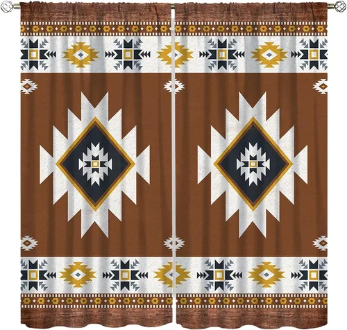 Vista 24 de YCness Cortinas aztecas para dormitorio, decoración geométrica étnica del suroeste para sala de estar, diseño tribal bohemio de elefante nativo