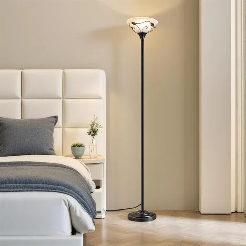 Vista 3 de VONLUCE Lámpara de pie de 68 pulgadas para sala de estar, lámpara de pie con pantalla de vidrio esmerilado de nube, borde de vid rizado, lámpara