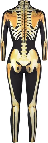 Vista 5 de Fixmatti Disfraz de fiesta de Halloween para mujer, traje de manga larga con estampado de calavera