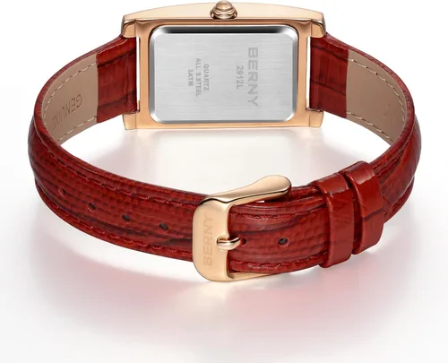 Vista 3 de BERNY Reloj rectangular de cuarzo con marcadores clásicos de números romanos para mujer, reloj de pulsera analógico casual con calendario de fecha