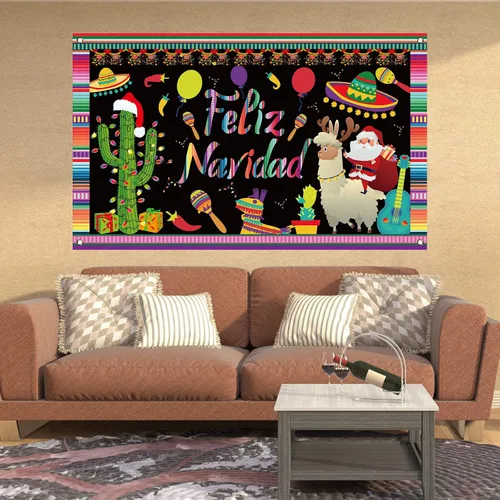 Vista 6 de Decoraciones de Feliz Navidad, telón de fondo para fotografía, pancarta de Navidad mexicana, decoraciones de Navidad y suministros para fiesta