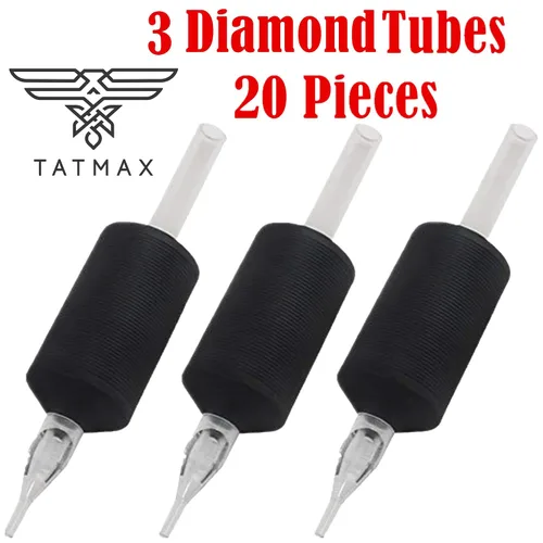Vista 2 de Tatmax - 20 tubos desechables de 1 pulgada y 0.984 in, puntas transparentes de silicona negra, redondos, diamantes, tubos planos