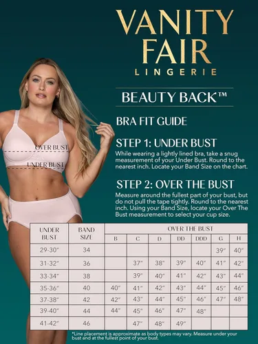 Vista 5 de Vanity Fair Brasier de realce de espalda completa para mujer, tela elástica en 4 direcciones, copas ligeramente forradas hasta H