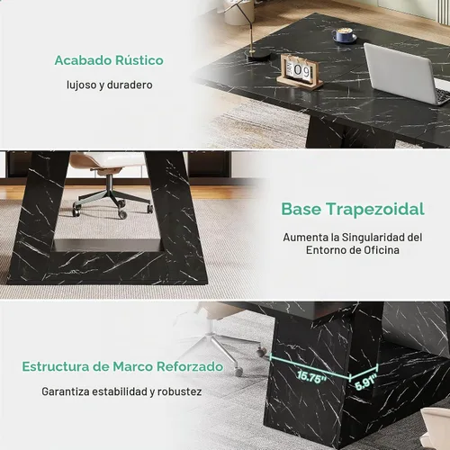 Vista 4 de Tribesigns Escritorio ejecutivo moderno, estación de trabajo grande de escritorio de oficina de 63 pulgadas, escritorio de computadora