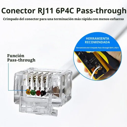 Vista 2 de Conectores de paso RJ11 6P4C (paquete de 100 piezas) Cable de línea telefónica Cable macho enchufe, AV00503