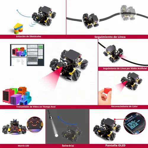 Vista 4 de Adeept 4WD Mecanum Wheel Kit de coche inteligente para Raspberry Pi 5/4B/3B/3B+(tablero no incluido), seguimiento de línea, seguimiento de luz