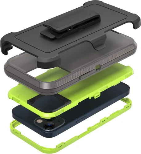 Vista 9 de Funda resistente para Apple iPhone 14, con clip para cinturón y soporte, resistente a prueba de golpes, funda protectora de cuerpo completo