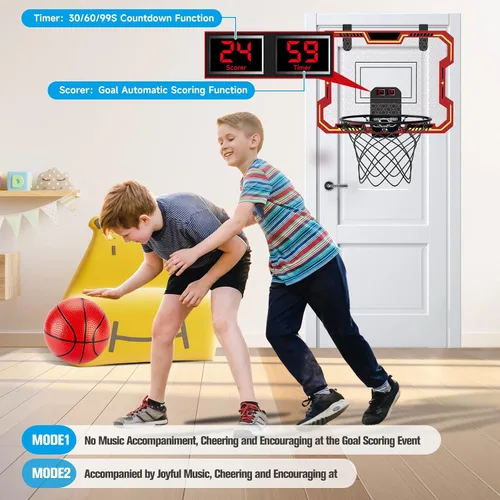 Vista 4 de Basketball Hoop Indoor for Kids(4-12 Years Old), Over The Door Basketball Hoop with Scoring, Countdown and Music Accompaniment, Christmas Toys