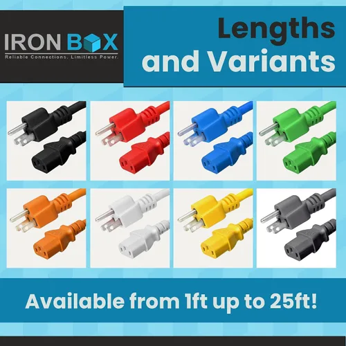 Vista 4 de IronBox Electric - Cable de Alimentación de Servicio Pesado 5-15P a C13 - Cable PC SJT 14/3 de 3 Clavijas 15A 125V - Cable para Computadora