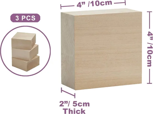 Vista 2 de Bloques de tallado de tilo grandes de 4 x 4 x 2 pulgadas, letreros de madera para manualidades Craftiff