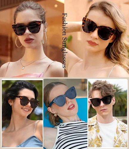 Vista 2 de Dollger Gafas de sol retro de ojo de gato para mujer y hombre, estilo vintage, cuadrado, tortuga, concha, moda