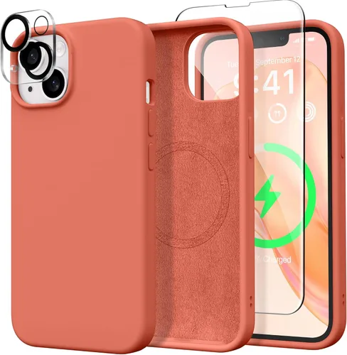 Vista 10 de GONEZ Funda para iPhone 15, funda de silicona líquida con [1 protector de pantalla + 1 protector de lente de cámara], forro de microfibra suave Verde