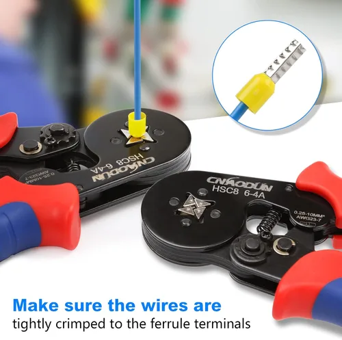 Vista 4 de CNAODUN - Kit de herramientas de prensado de virola para AWG 23-7 con 1900 terminales de virola de alambre de trinquete autoajustable