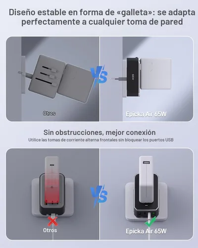 Vista 6 de EPICKA Air 65W Universal Travel Adapter PD&QC with 1AC/3USB-C/1USB-A 65W-Black