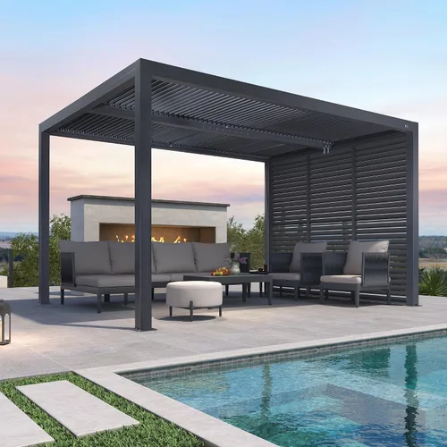 Vista 16 de PURPLE LEAF 94AS - Pérgola pequeña de aluminio compacto de 10 x 12 pies con techo rígido con listones ajustables para patio, cubierta de terraza