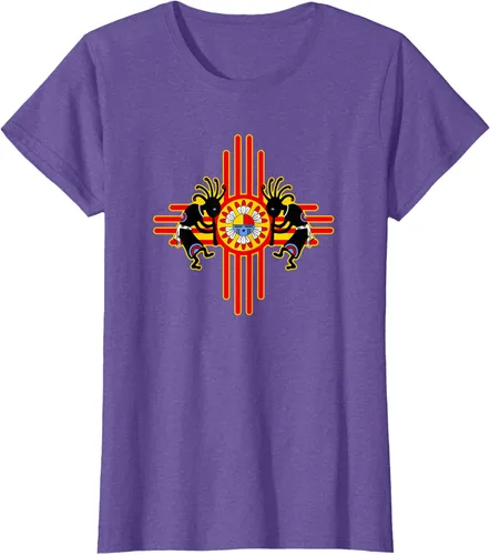 Vista 19 de Native American Kokopelli Kachina Zia Symbol 2 - Camiseta divertida para fanáticos, Negro