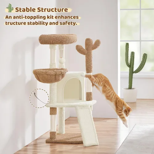 Vista 7 de Yaheetech Árbol de Cactus para Gatos, Torre de Gato de 42 Pulgadas para Gatos de Interior, Condominio para Gatitos de Múltiples Niveles con Poste