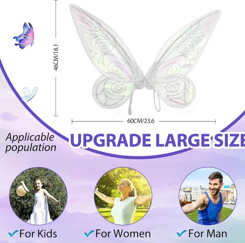 Vista 3 de caretoto Fairy Wings for Adults Halloween Fairy Costume Dress Up Sparkling Sheer Wings Angel Wings for Kids Girls Women