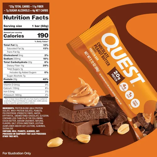 Vista 3 de Barras de Quest Nutrition de mantequilla de cacahuete con chocolate, 20g de proteína, 1g de azúcar, 4g de carbohidratos netos, sin gluten, aptas
