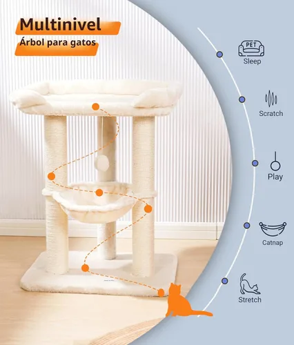 Vista 4 de Happi N Pets Torre de Árbol para Gatos Grande de 28 pulgadas para Gatos de Interior, Poste Rascador para Gatos con Cama Grande para Gatos Grandes