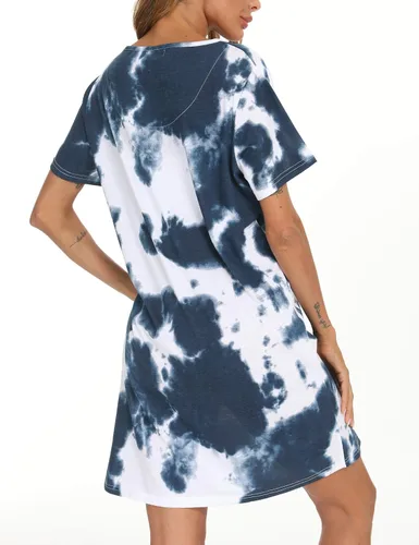 Vista 5 de ENJOYNIGHT Camisón de manga corta para mujer, teñido anudado, ropa de descanso, para lactancia, camisa de dormir