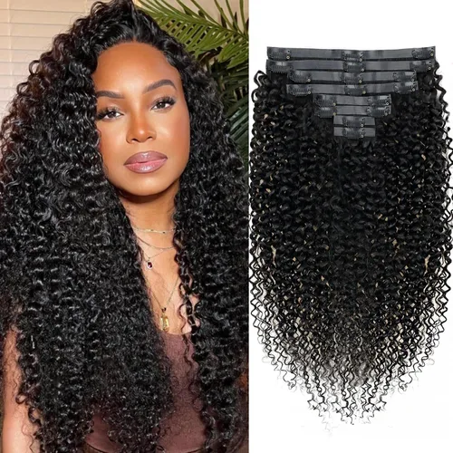 Vista 62 de Extensiones de cabello humano real rizado con clip, 4/27/4, ombré, rizado con clip, para mujer, 3C y 4A (12 pulgadas, #4/27/4)