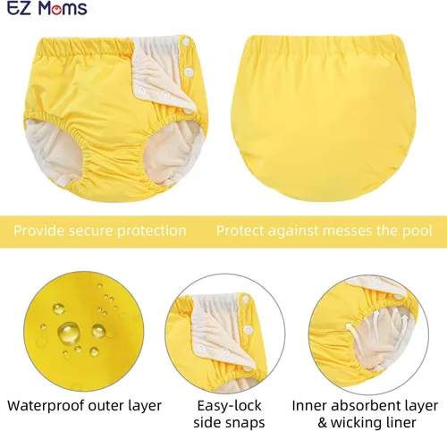 Vista 3 de Paquete de 2 pañales de natación reutilizables para bebés, pañales de natación suaves y sedosos, pañales de natación lavables para bebés, pañales