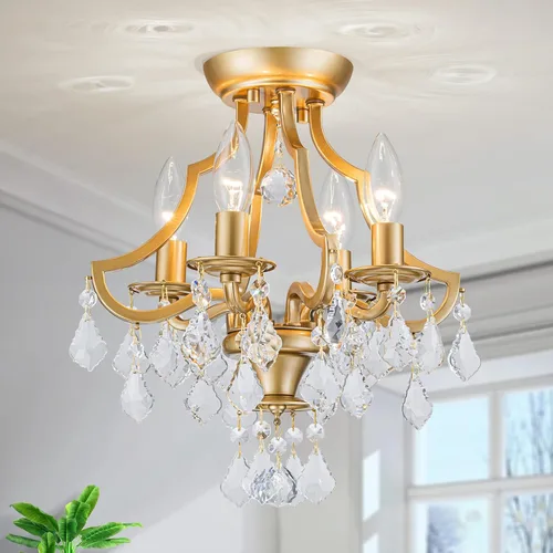 Vista 12 de LumFurn Lámpara de Techo de Cristal K9 Moderna de Mediados de Siglo de 4 Luces para Sala de Estar, Vestíbulo, Dormitorio, Lámpara de Montaje