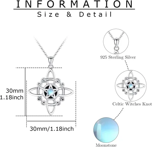 Vista 3 de Collar de nudo celta, collar de nudo de brujas, collar de plata de ley 925, collar con dije de bruja celta, joyería celta de buena suerte, joyería