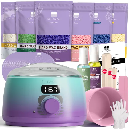 Vista 18 de BLITZWAX Kit de depilación brasileña y bikini para mujer, calentador de cera dura para cara, piernas y cuerpo, kit de depilación en casa, apto