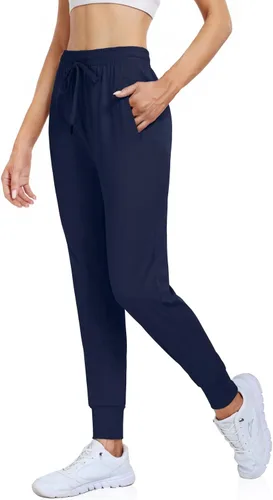 Vista 2 de UEU Pantalones deportivos para mujer, con cordón, para correr, entrenamiento, gimnasio, yoga, pantalones deportivos con bolsillos