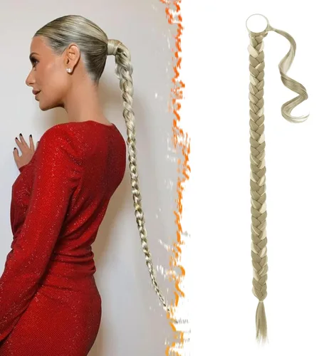 Vista 52 de Barsdar Extensión de 26 Pulgadas de Cola de Caballo Trenzada Larga con Banda Elástica - Extensiones de Cabello en Cola de Caballo Recta y Elegante