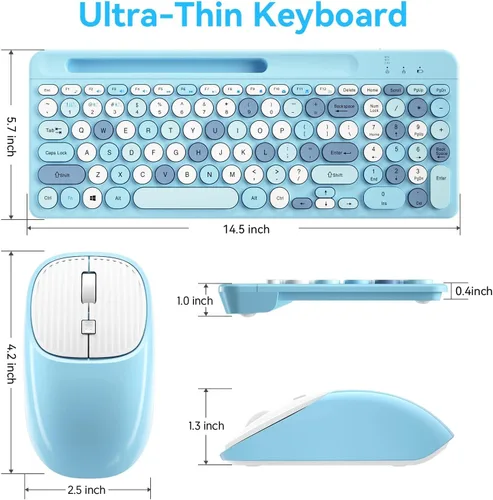 Vista 6 de Combo de Teclado y Ratón Bluetooth Inalámbrico, Juego de Teclado y Ratón Recargable Multidispositivo con Soporte para Teléfono