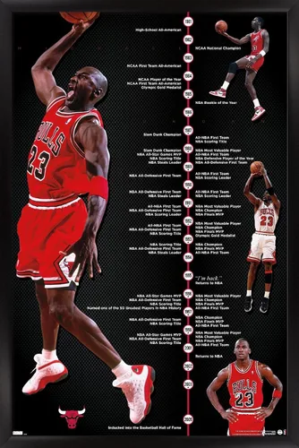 Vista 8 de Trends International Michael Jordan - Póster de pared de línea de tiempo, 14.725 x 22.375 pulgadas, versión enmarcada de madera de granero