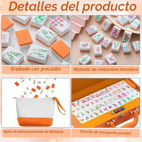 Vista 4 de Soulchen Juego de mahjong americano Sunset Blossom de 1.2 pulgadas, 168 Naranja