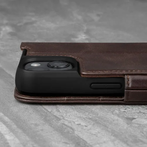Vista 5 de TORRO Funda compatible con iPhone 13 Mini - Funda de piel prémium tipo cartera con función atril y ranuras para tarjetas (marrón oscuro)