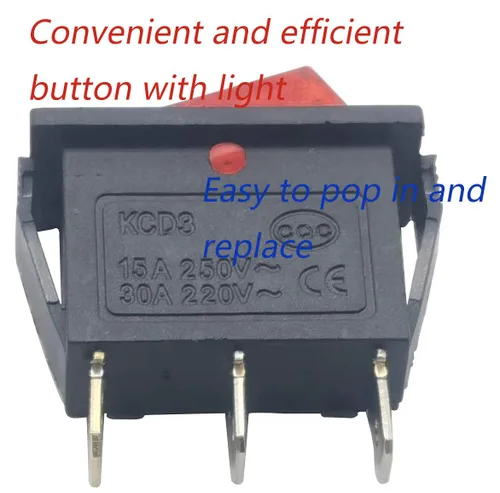 Vista 9 de Interruptor basculante iluminado de 3 pines y 2 posiciones en rojo para amoladora de escritorio, chimeneas eléctricas, lámparas de neón