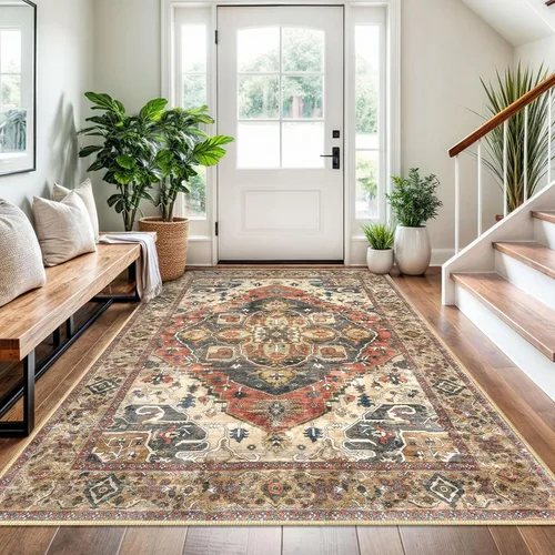 Vista 120 de SIILOOM Alfombra lavable de 2 x 3 pies, alfombra suave color taupe ceniza para entrada, tapete antideslizante para puerta de interior, tapete