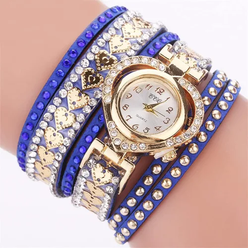 Vista 9 de CdyBox Reloj de moda para mujer, con incrustaciones de diamantes de imitación, relojes de cuarzo con forma de corazón, pulsera con esfera enrollada