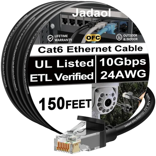 Vista 33 de Cable Ethernet Cat 6 de 1 pie (paquete de 6), para exteriores e interiores, compatible con red Cat7 de 10 Gbps, cable de conexión LAN plano