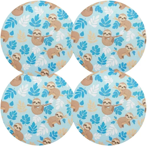 Vista 2 de Cute Cartoon Sloths Blue Round Table Placemats, Heat Resistant Non Slip Placemats Round for Kitchen one sizex1