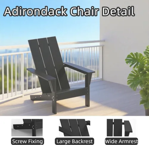Vista 4 de 3 sillas Adirondack resistentes a todo tipo de clima, silla Adirondack de plástico HDPE con mesa de textura de madera, silla de césped para piscina
