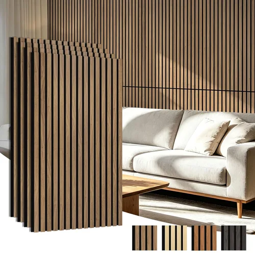 Vista 11 de Art3d Panel de pared con diseño de listones de madera acústica de 47 x 23.6 Castaño