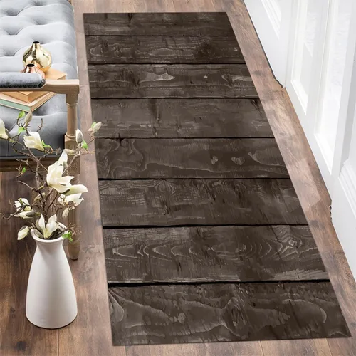 Vista 7 de GUBIYU Juego de 2 alfombras y tapetes de cocina de madera campestre, lavables, rústicas, tablones de madera marrón, alfombras de baño