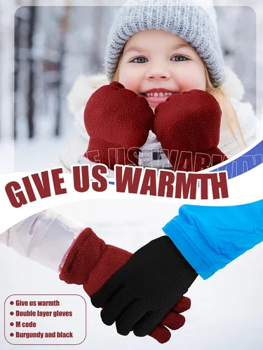 Vista 4 de SATINIOR 3 pares de guantes de invierno de forro polar para niños y niñas, guantes cálidos para niños y niñas, suministros de actividades al aire