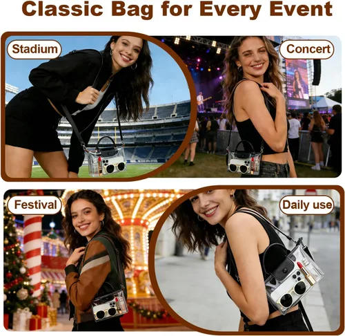 Vista 6 de Bolsa transparente para eventos en estadios, bolsa cruzada pequeña para mujeres y hombres, duradera e impermeable