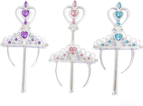 Vista 2 de Kuzhi Juego de tiara y varita de princesa Elsa Crown - Joya de corazón plateado, L