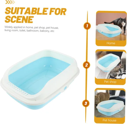 Vista 9 de Caja de arena para gatos con diseño semicerrado, prevención de derrames para el hogar, para gatos, estilo pala incluida