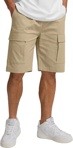 Vista 4 de Sailwind Pantalones cortos de lino cargo para hombre, pantalones cortos de playa de verano con cordón